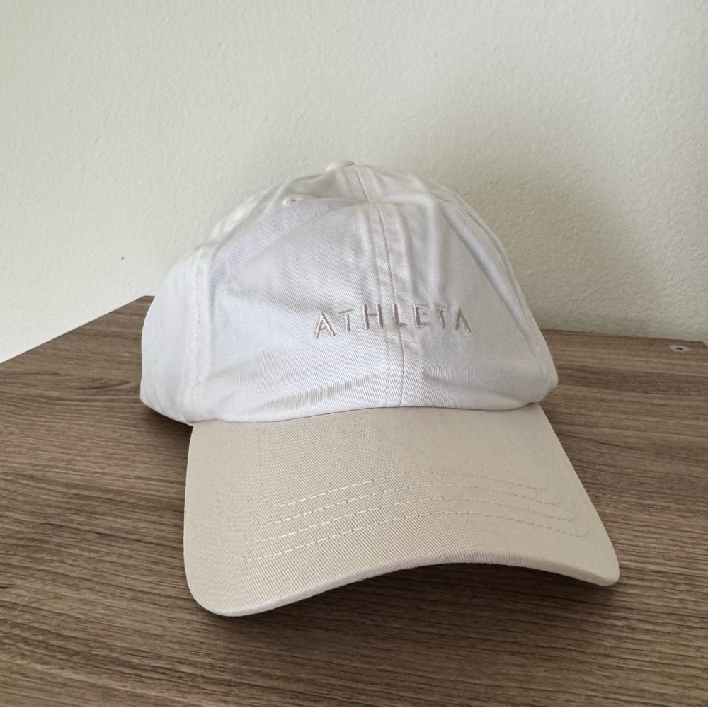 Athleta Two-Tone Embroidered Cap in White and Beige